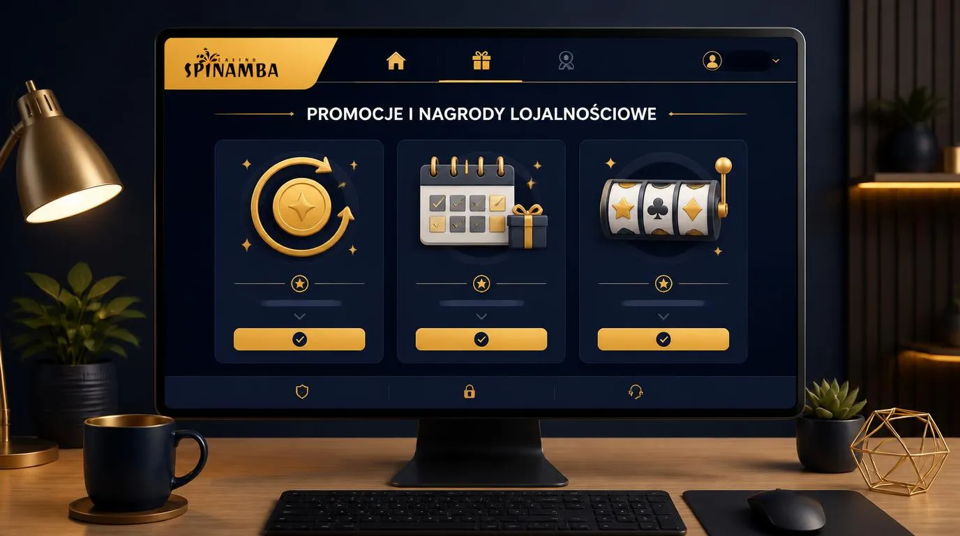 Panel promocji kasynowych z kartami cashbacku, cotygodniowych nagród i dodatkowych spinów